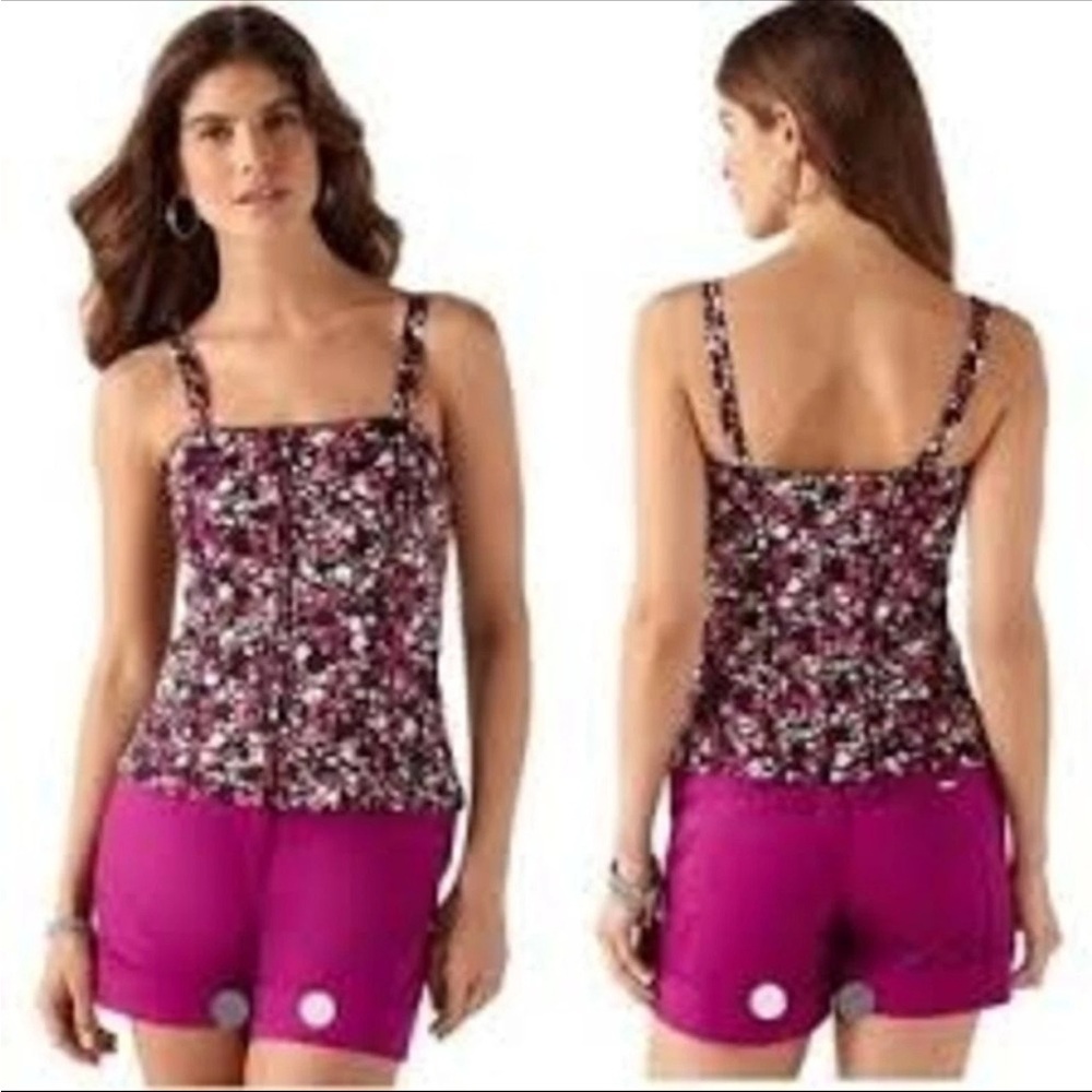 White House Black Market Floral Camisole - Black and Pink